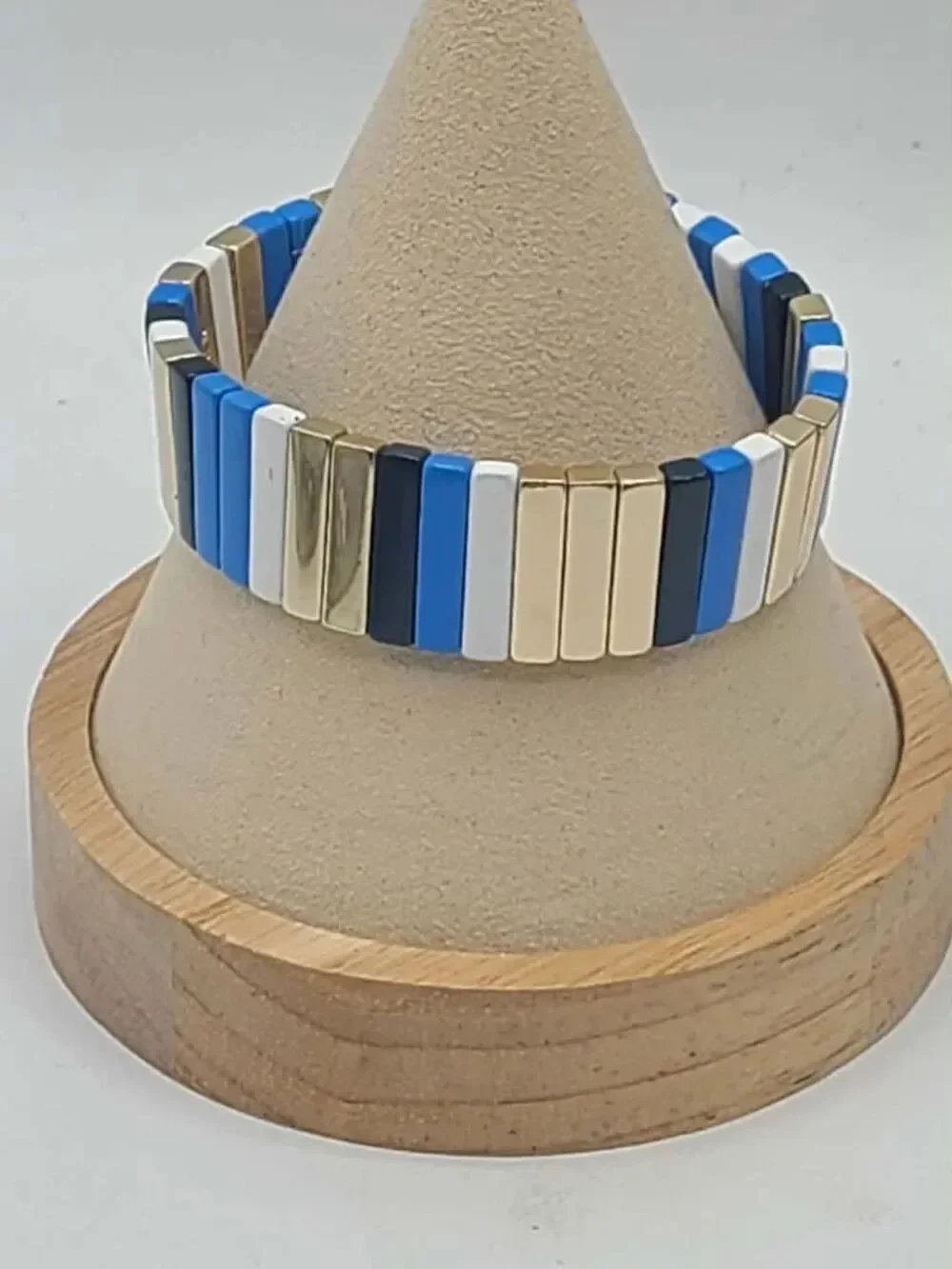 J Crew Enamel Stretch Bracelet Blue White Gold